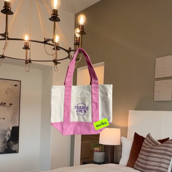 NEW Pink Trader Joe's Mini Canvas Tote Bag - Picture 1 of 1